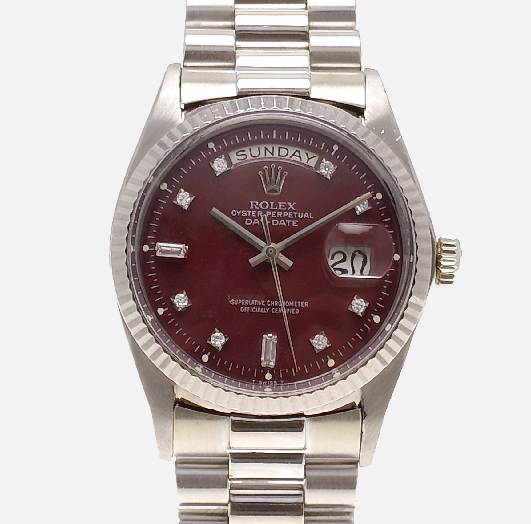 Rolex : Day Date - 1803 18k white gold with burgundy 